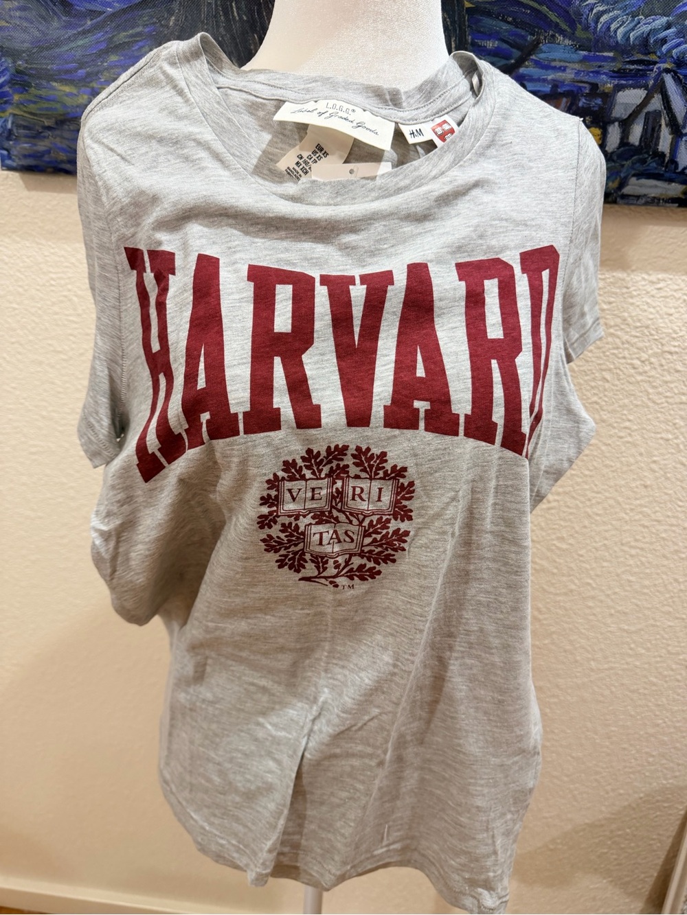 H&M Gray Harvard t Shirt with Red Crest Tag